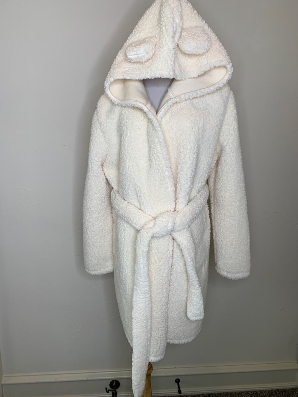 Asos Cream Teddy Robe Hooded Ears Sz Medium Cozy Dorm Sorority House